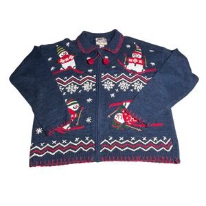 Vintage Heirloom Collectibles Blue Snowman Ugly Christmas Sweater Cardigan L